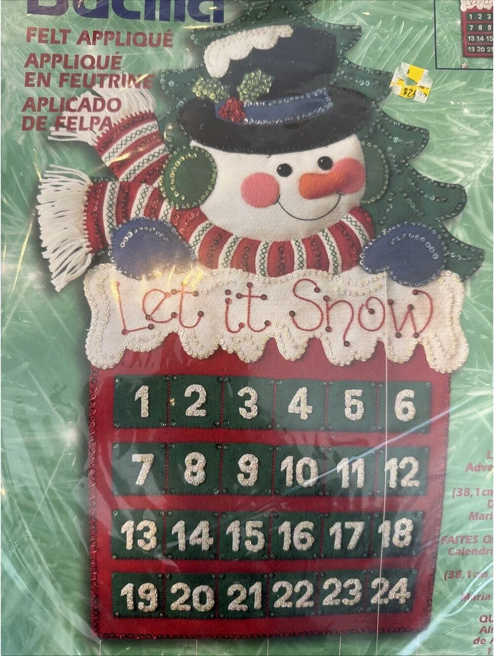 Vtg Rare DIY Bucilla Felt Appliqué Let It Snow Advent Calendar Kit  New ￼